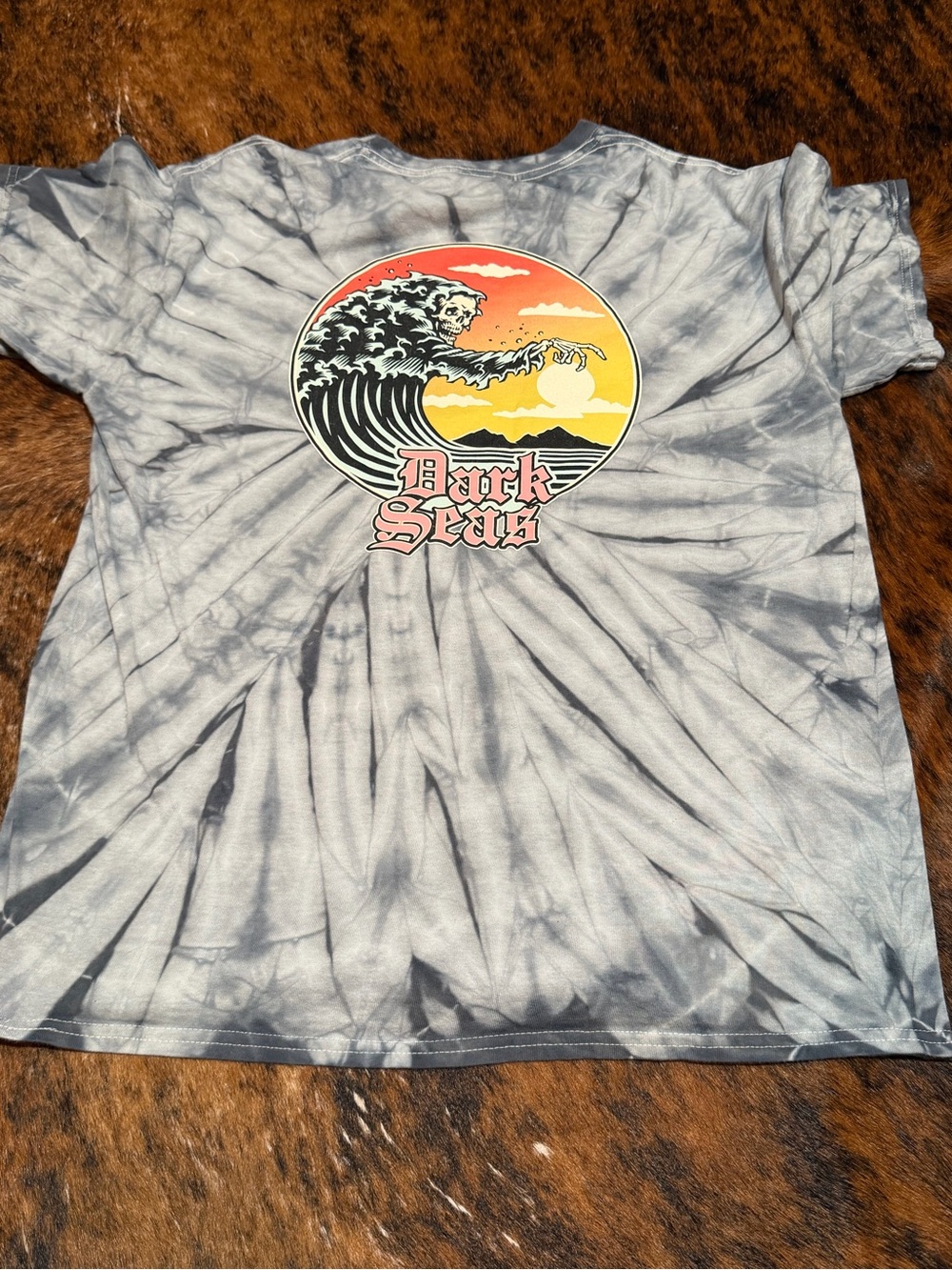 Dark Seas Division T-Shirt Reaper Wave Graphic Tie Dye Size L Grey Black Mens